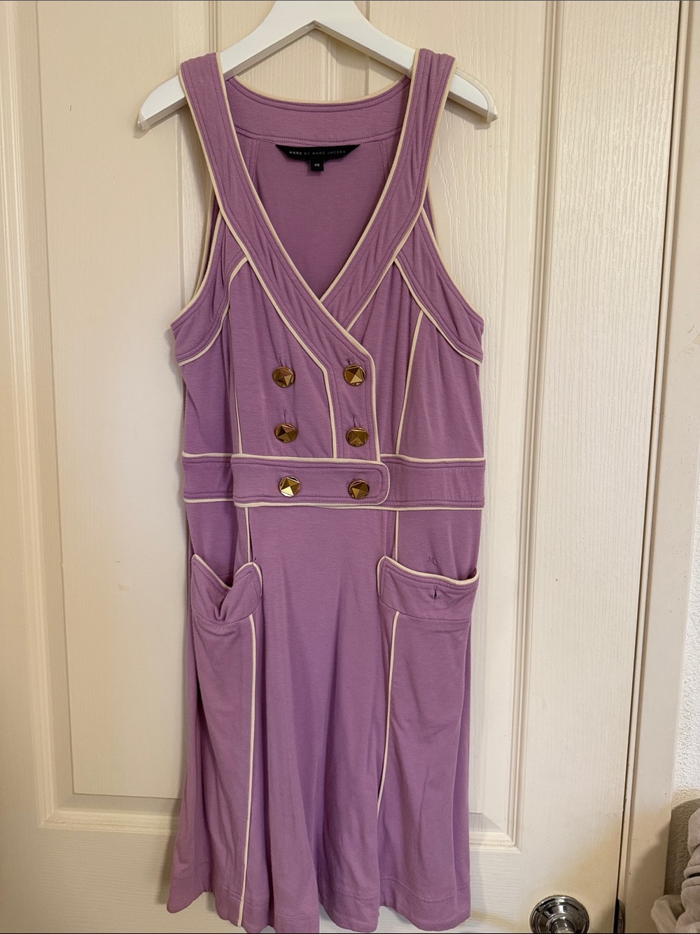 Marc by Marc Jacobs Lavender Sleeveless V-Neck Dress with Cream Piping
